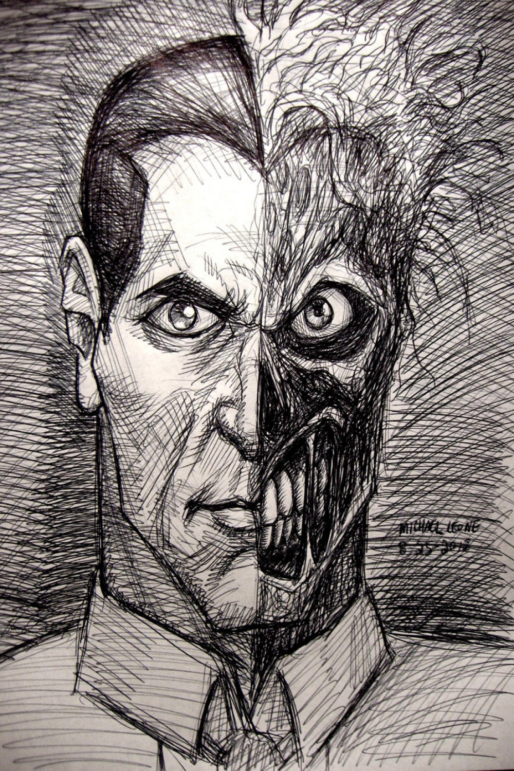 Two-Face (pen sketch) by myconius on DeviantArt