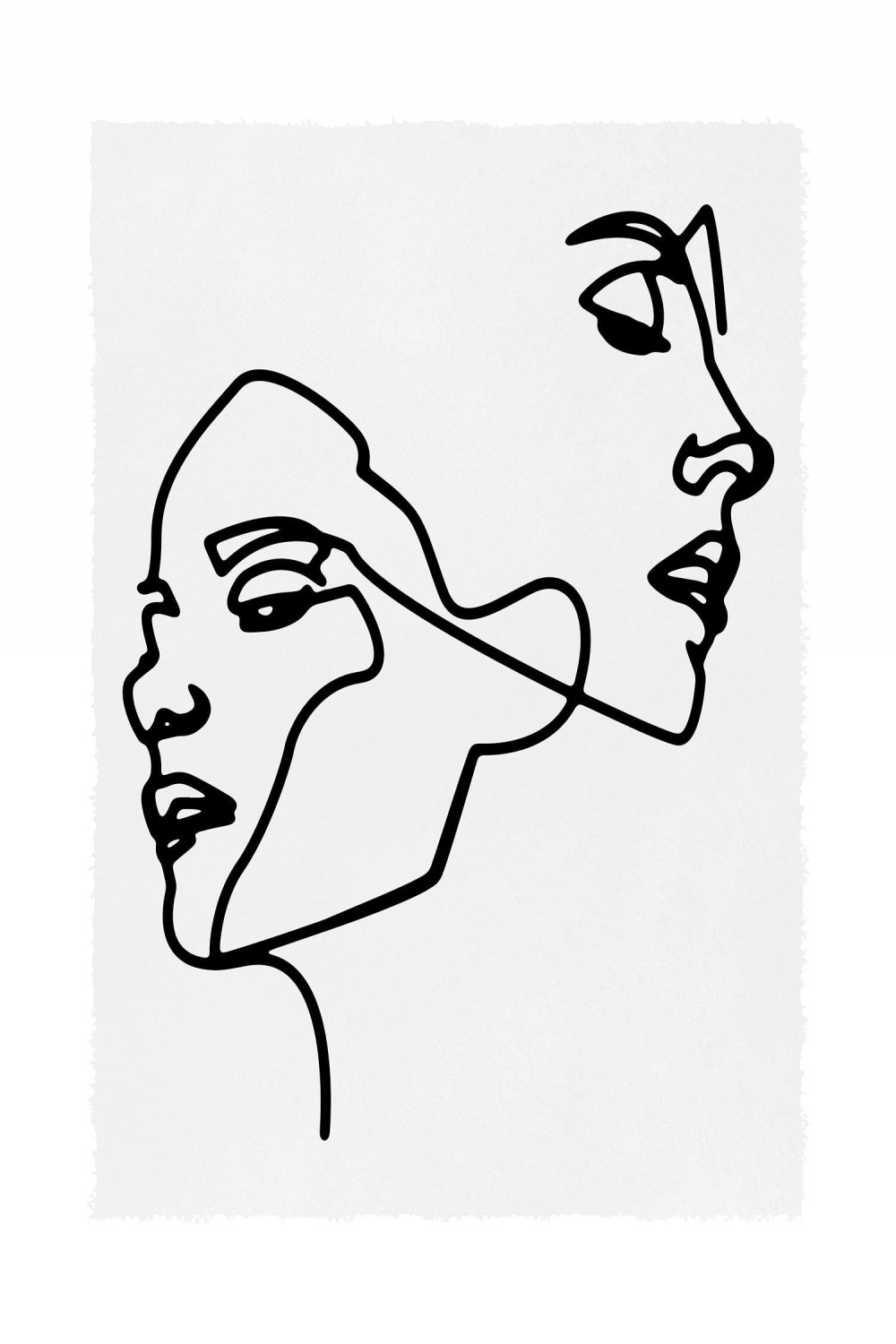 Two Faces Study Line Art Print  Abstract line art, Face line