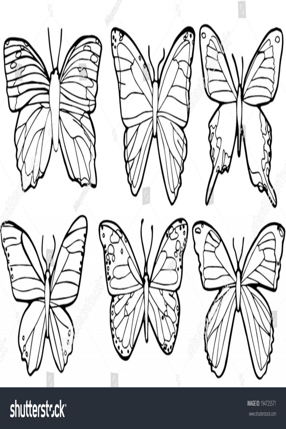 Vector Black Outline  Butterflies On Stock Vector (Royalty Free