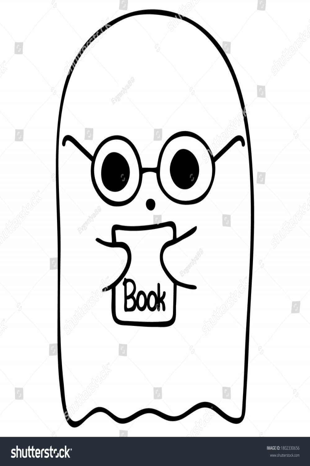 Vector Illustration Cute Ghost Glasses Book Stock Vector (Royalty