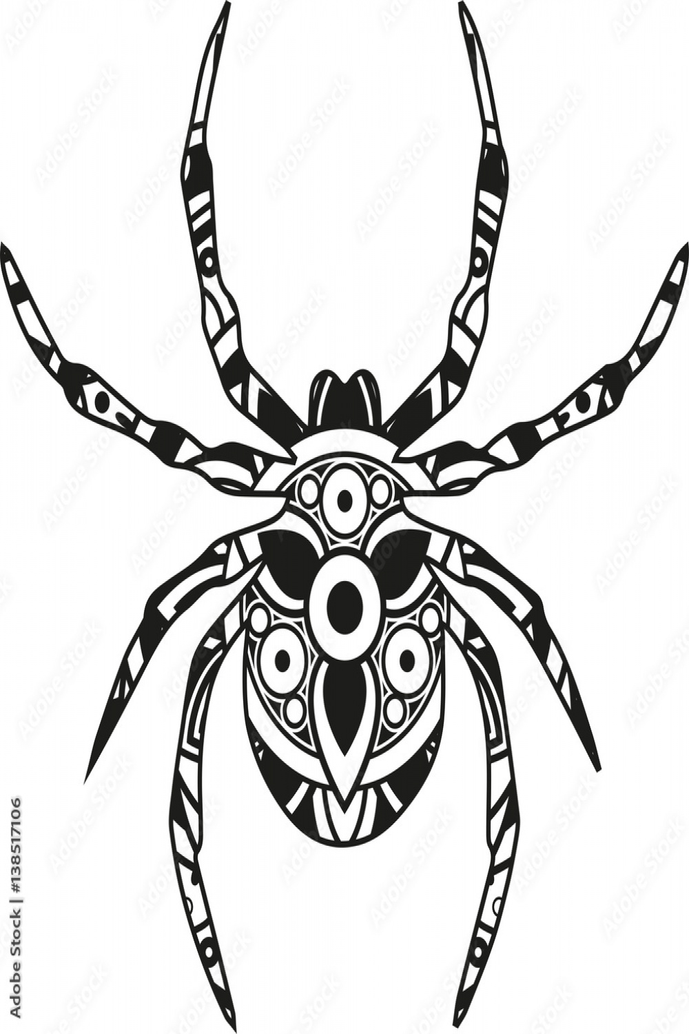 Vector illustration of a mandala spider silhouette Stock
