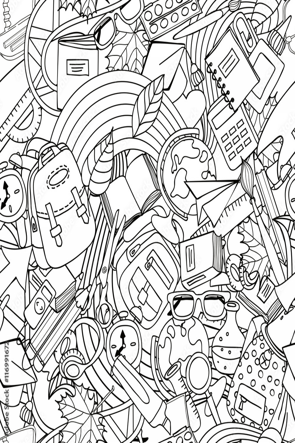 Vector line art school seamless pattern