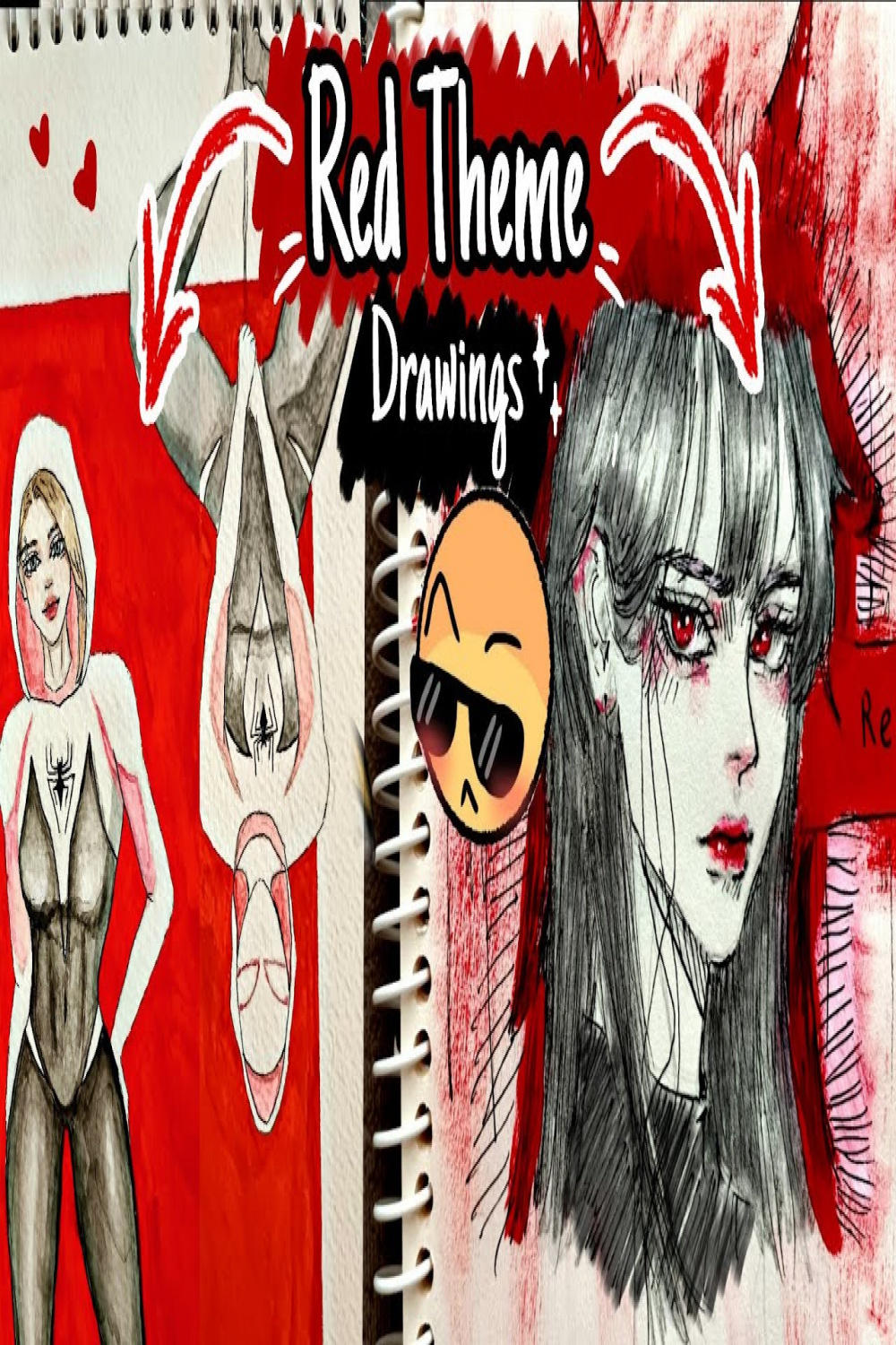 Vibrant Red Theme Drawings: From Pencil Sketch to Final Illustration   Speed Drawing Process ❤️😝
