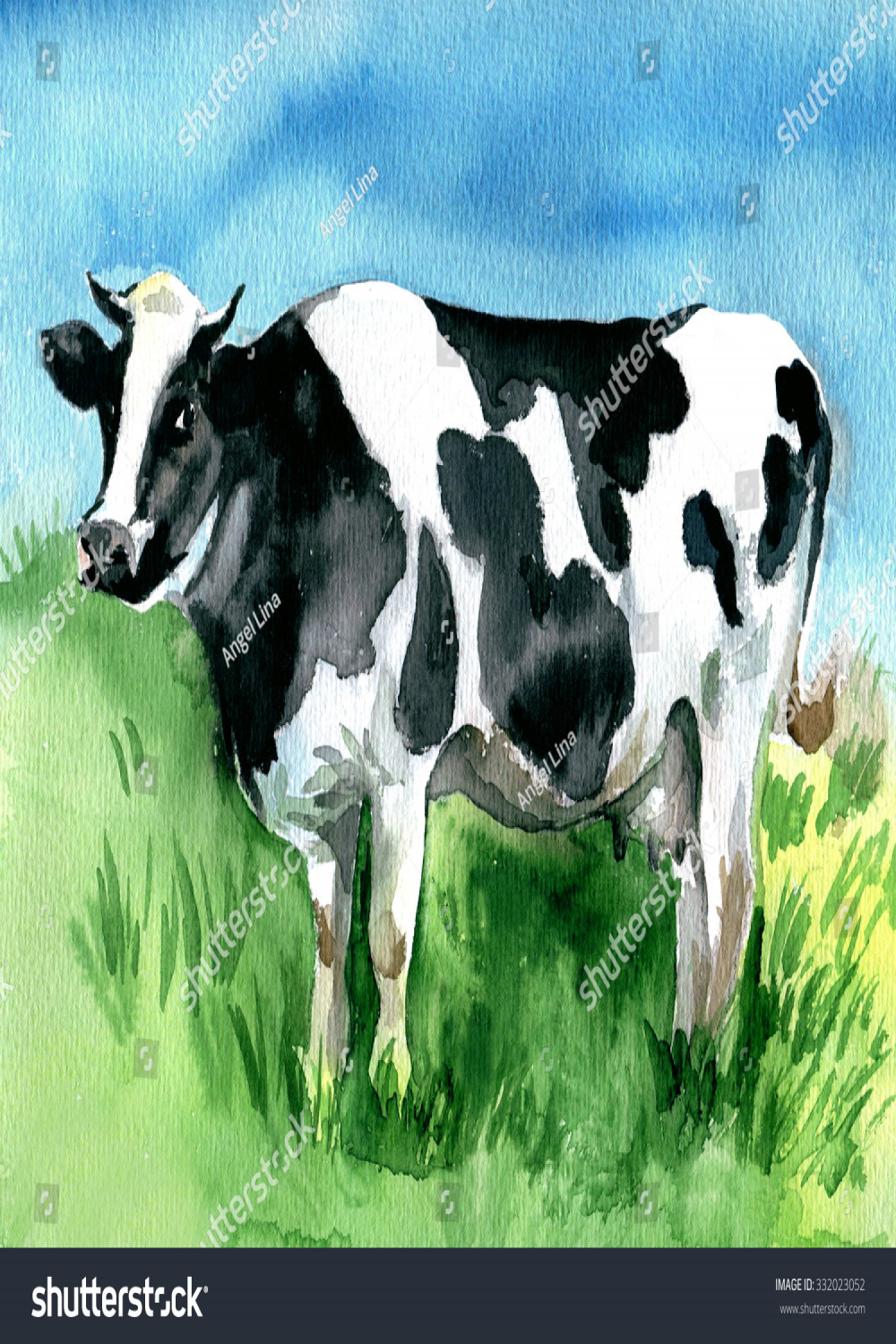 Watercolor Drawing Cow Stock Illustration   Shutterstock