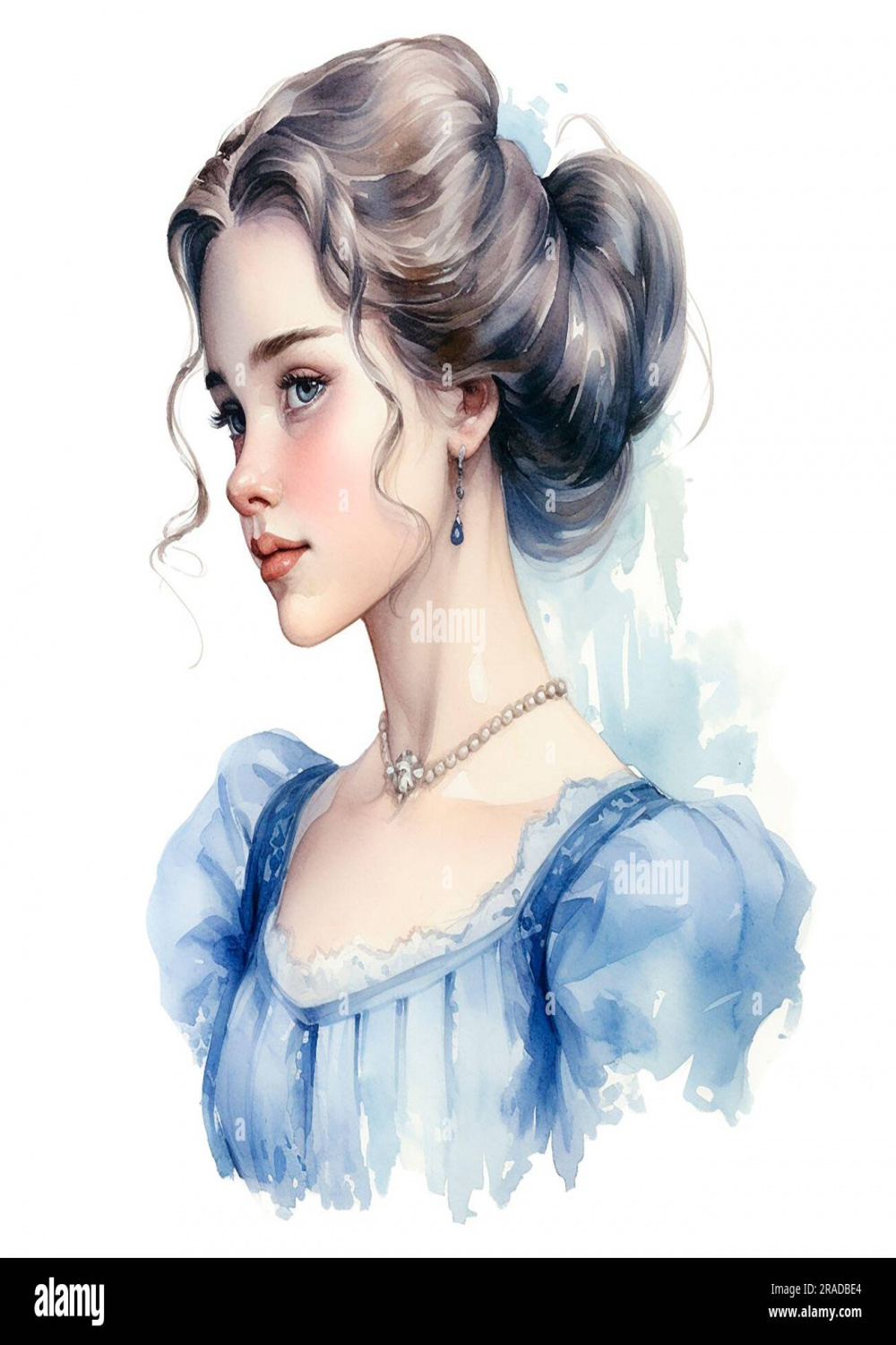 watercolor illustration, beautiful young woman portrait, Victorian