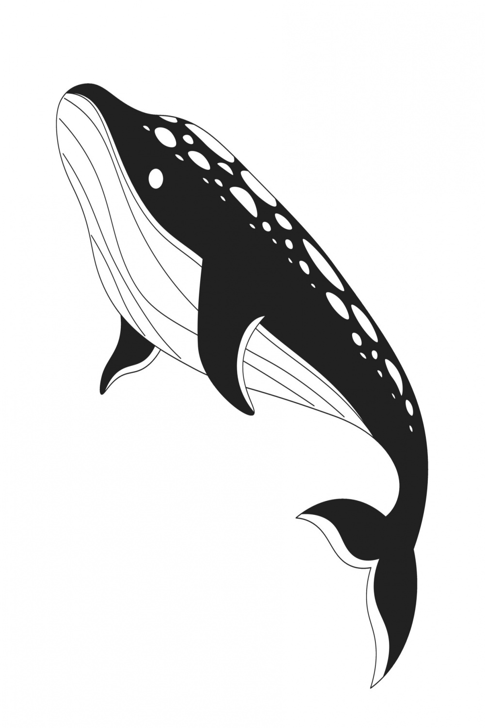 Whale humpback underwater black and white D cartoon character