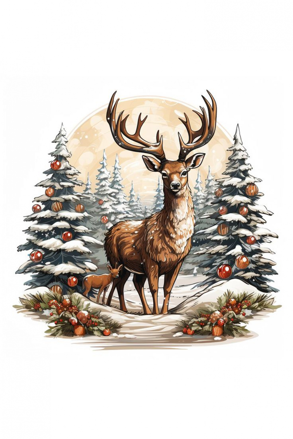 Whimsical Christmas Reindeer Clipart