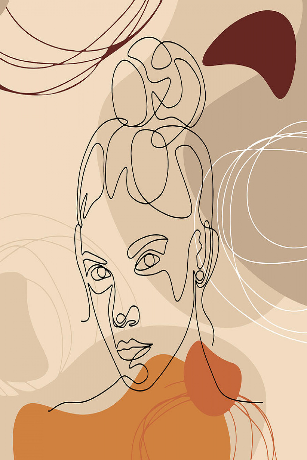 Woman face line art, female face print, one line drawing, minimalist wall  art, continuous line art by Mounir Khalfouf