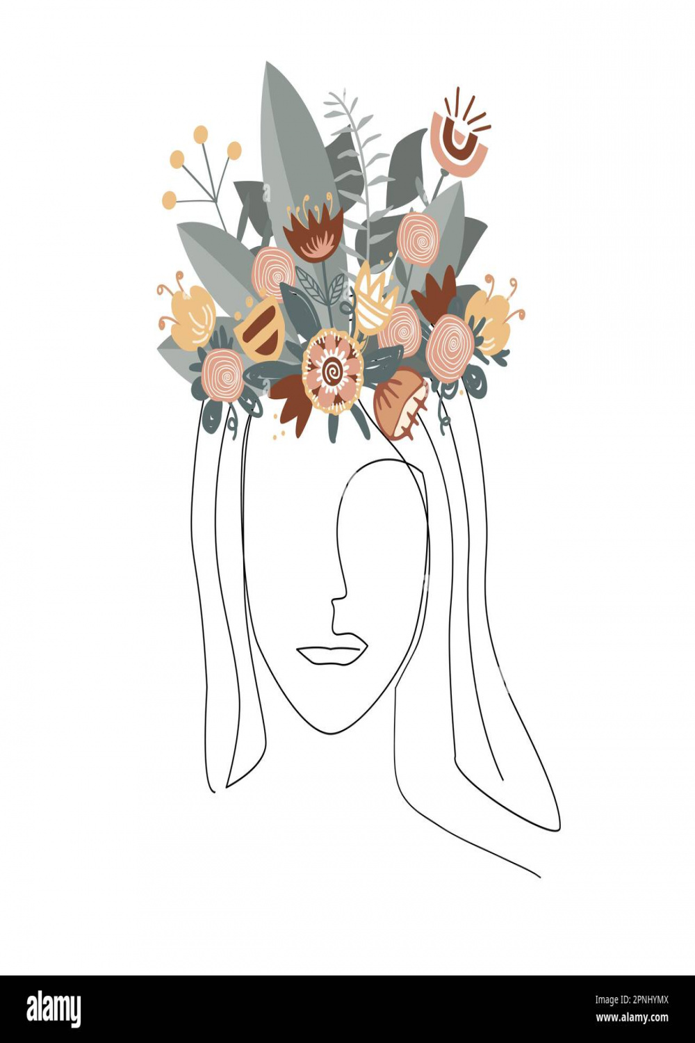 Woman head silhouette with floral wreath