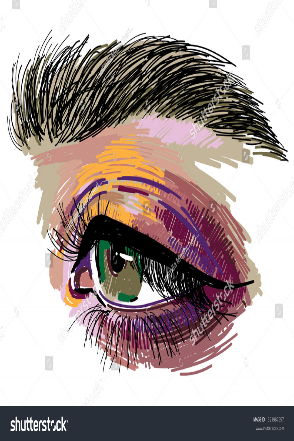 Womens Eyes Multicolored Drawing Markers Long: Stock-Vektorgrafik