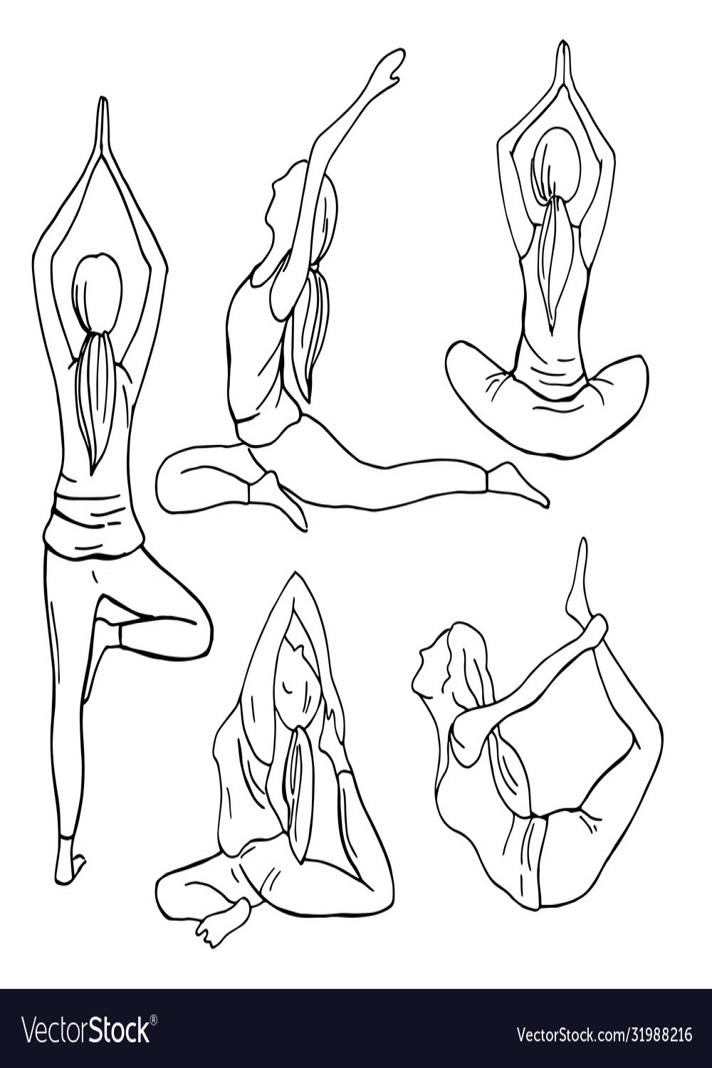 Yoga hand drawn girls on white background sketch Vector Image