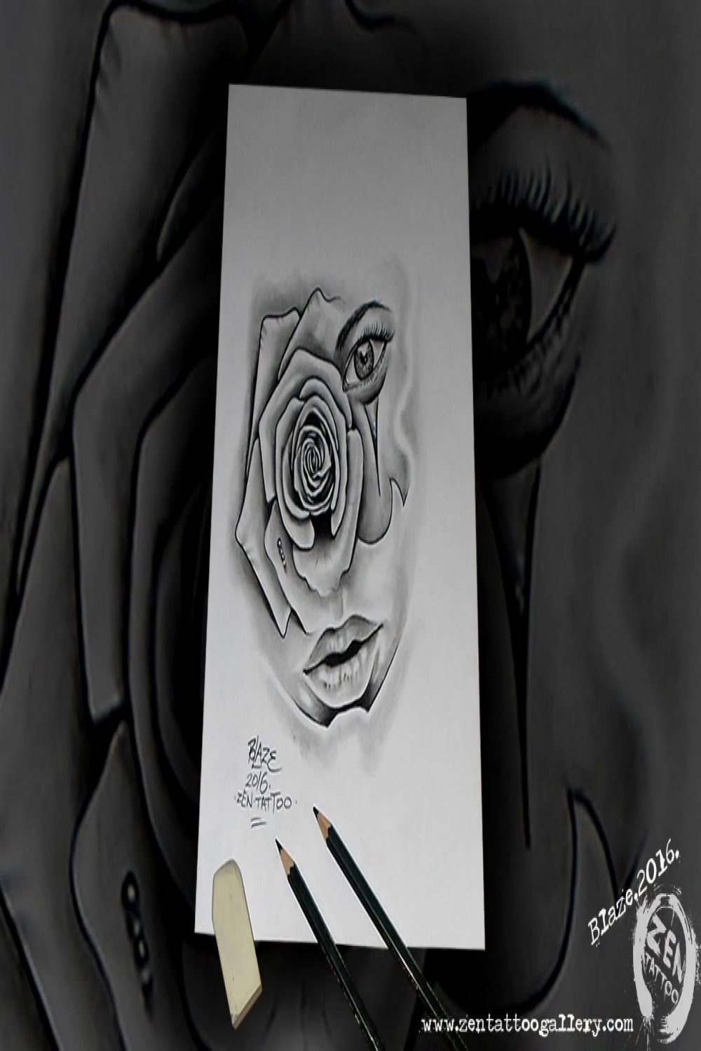 ZEN TATTOO - Chicano rose drawing by Blaze
