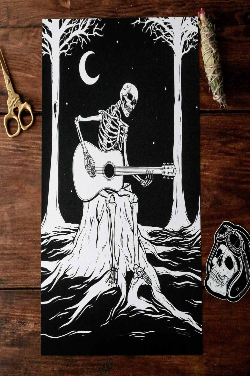 A + A Skeleton Playing Guitar Print – Savannah