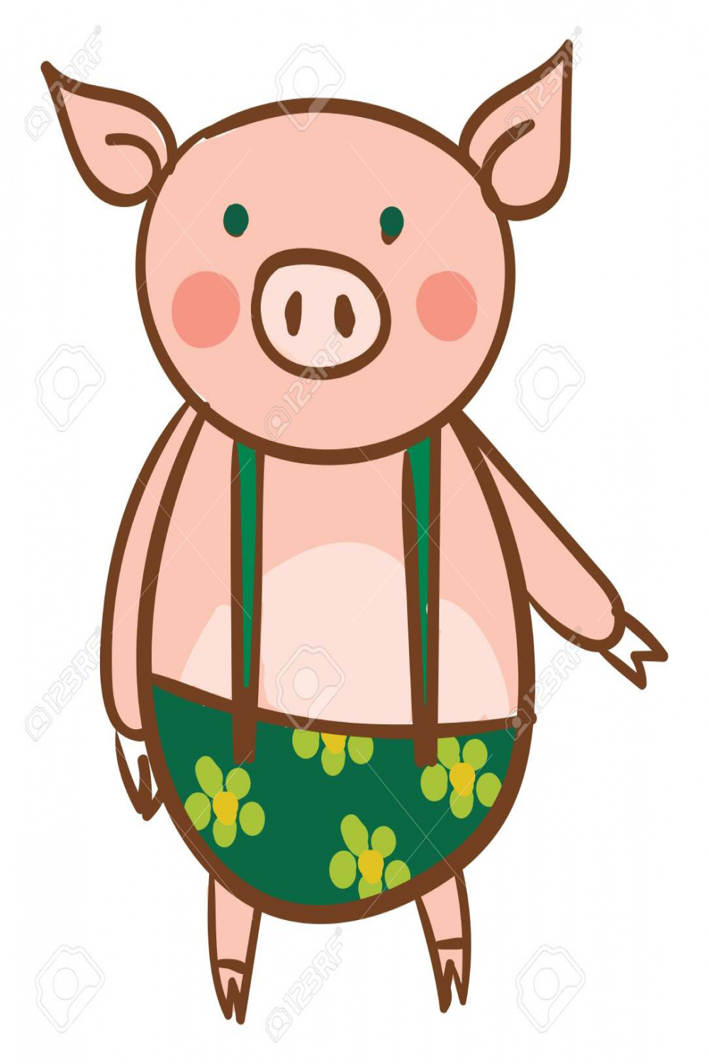 A Baby Pig Is Wearing A Green And Yellow Suspender Dress Vector