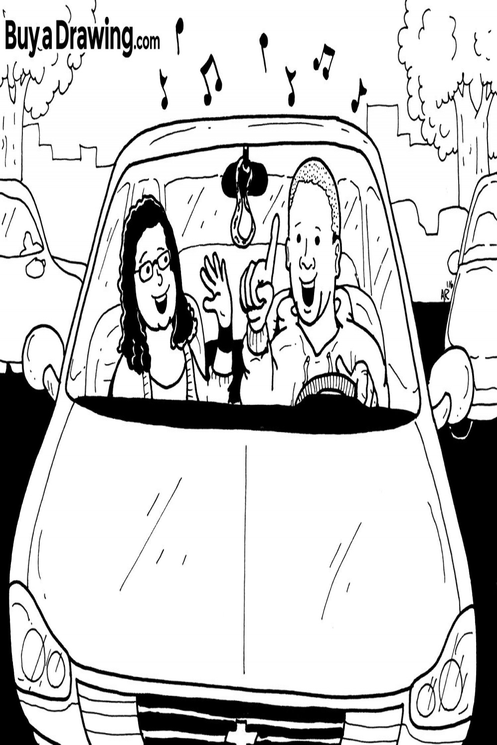 A Cartoon Drawing With A Best Friend: Singing In The Car  Singing