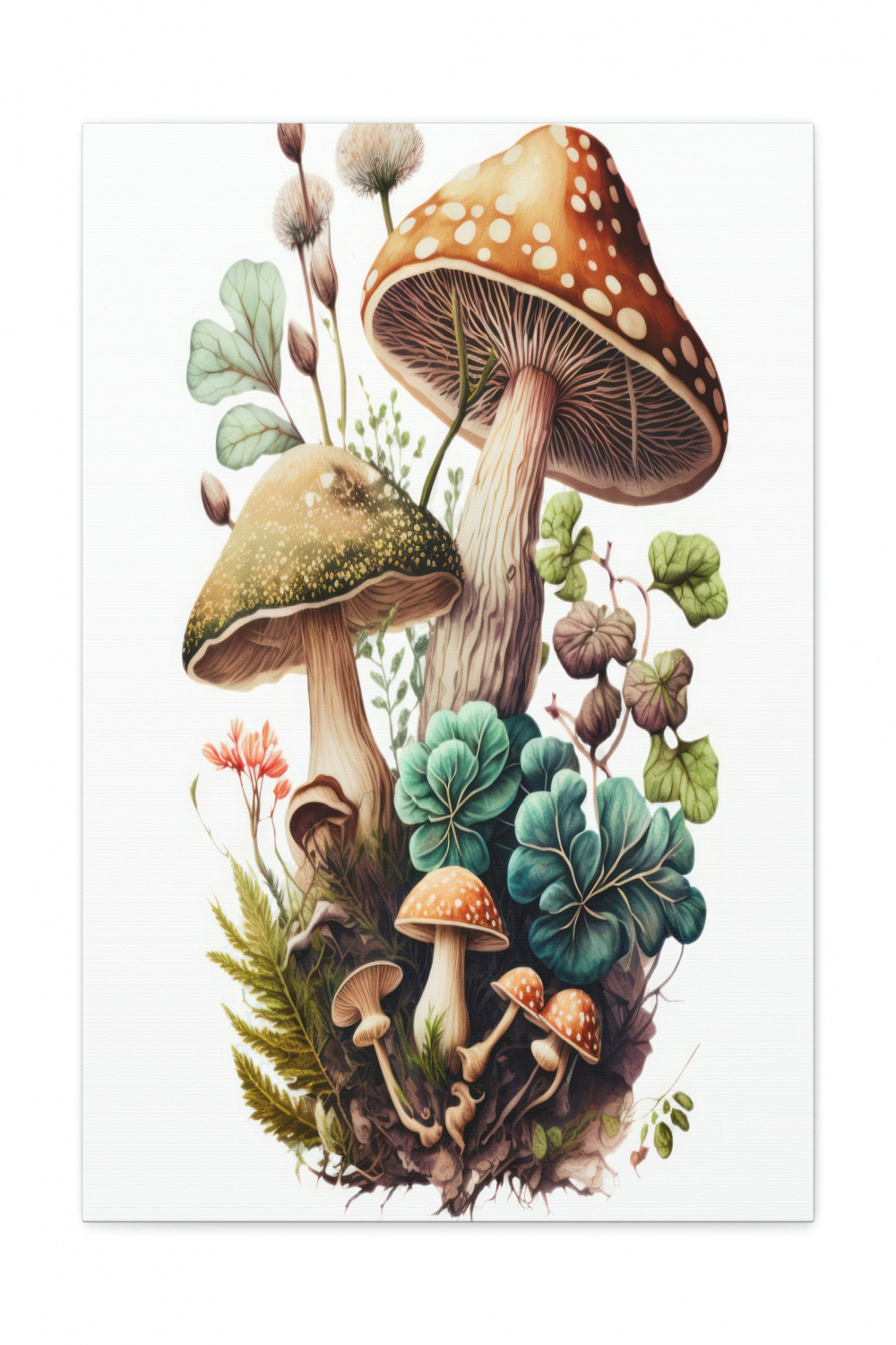A Cluster of Flowers and Mushrooms Painting Mushroom Drawing
