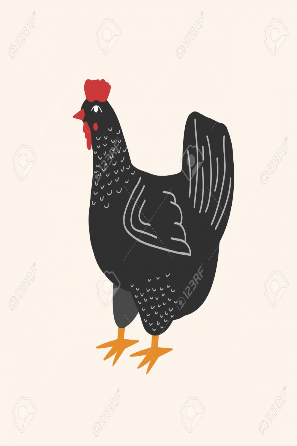 A Hen. Vector Drawing Of A Black Chicken In A Flat Style