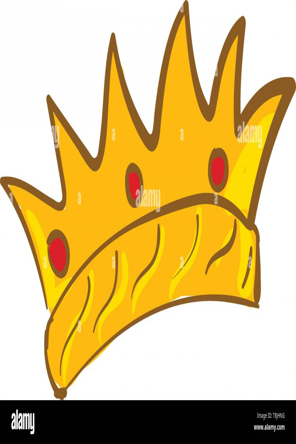 A yellow crown, with red stones, vector, color drawing or