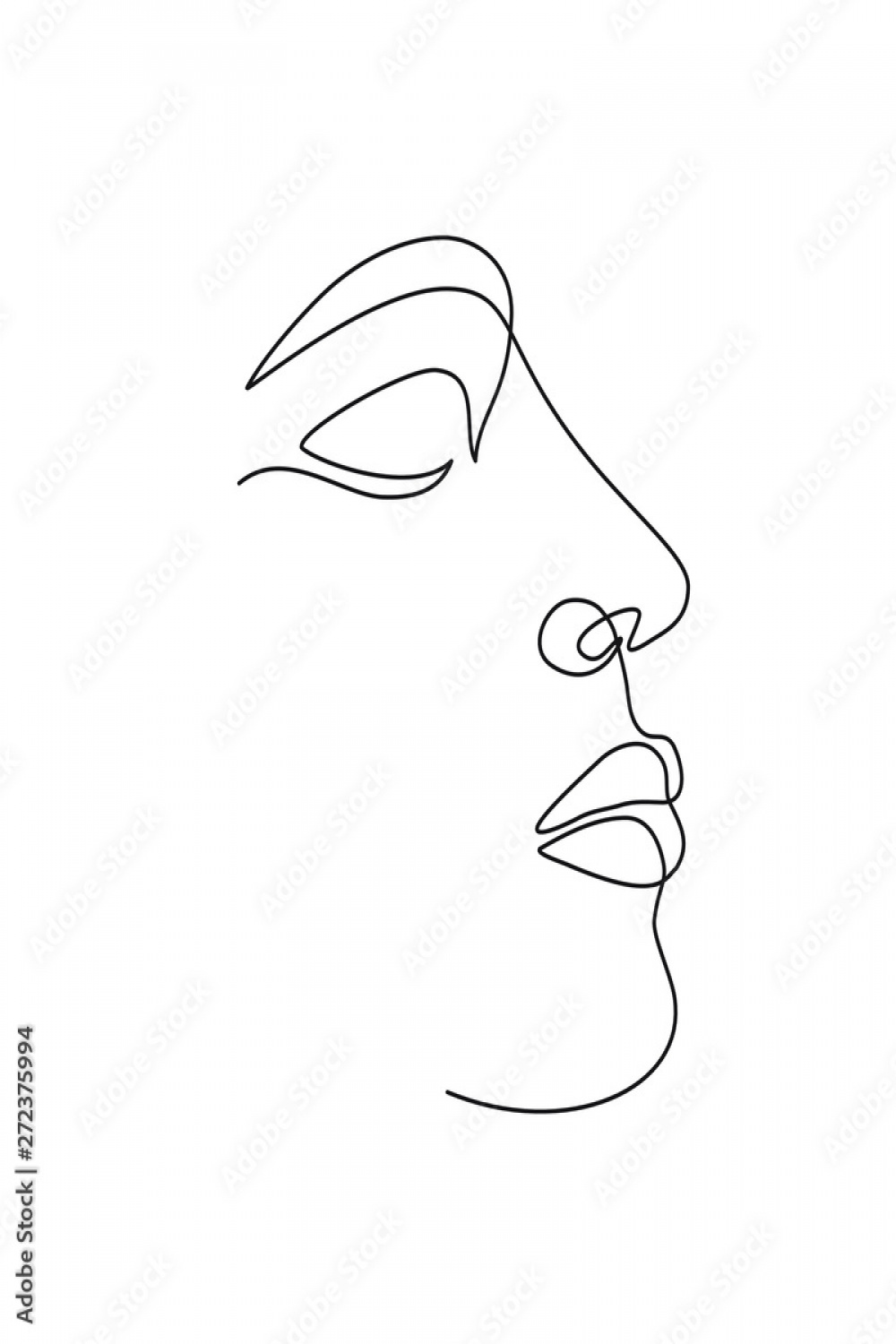 abstract face continuous line drawing. Simple line art