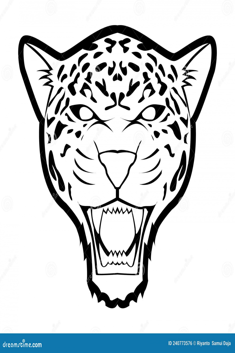 Angry Cheetah Face Black and White Illustration Stock Vector