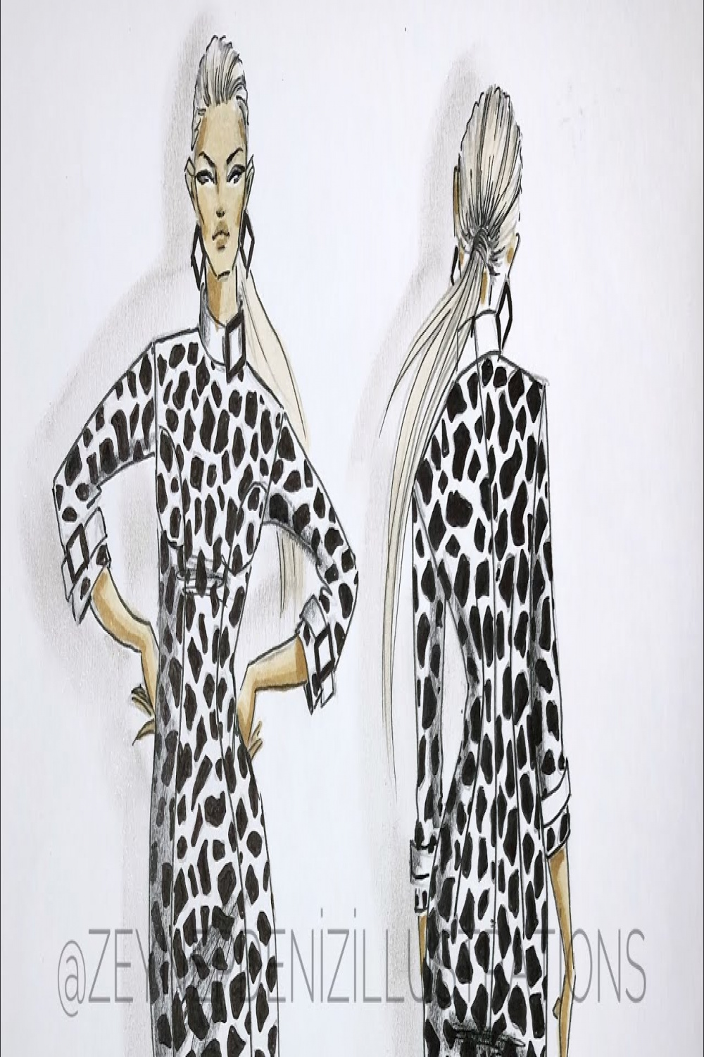 Animal print dress/marker-Fashion sketch tutorial by ZEYNEP DENIZ