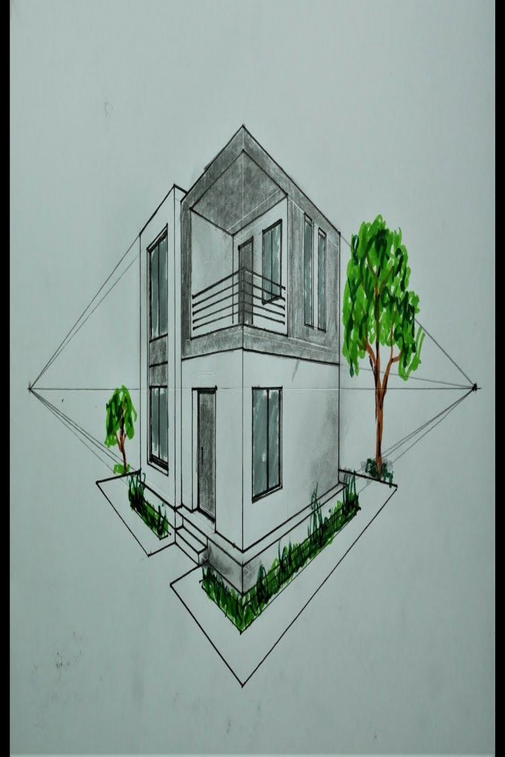 Architecture - How to Draw Modern House in  Point Perspective #3