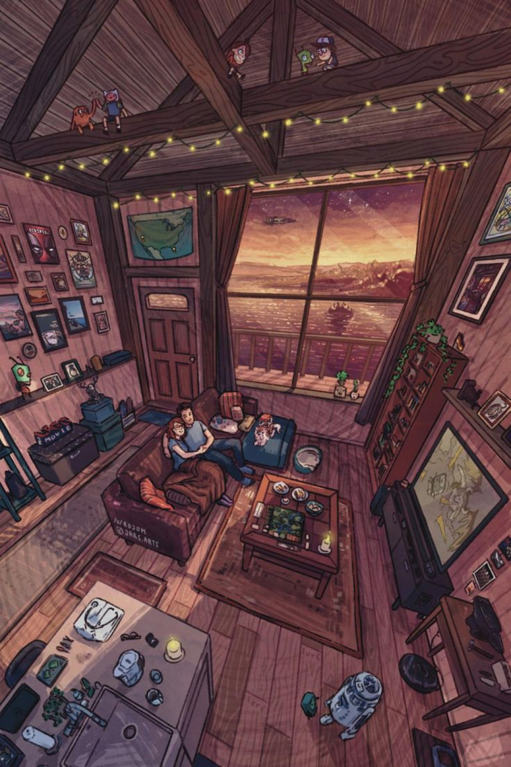 art] Cabin Sunset, Illustration by Me