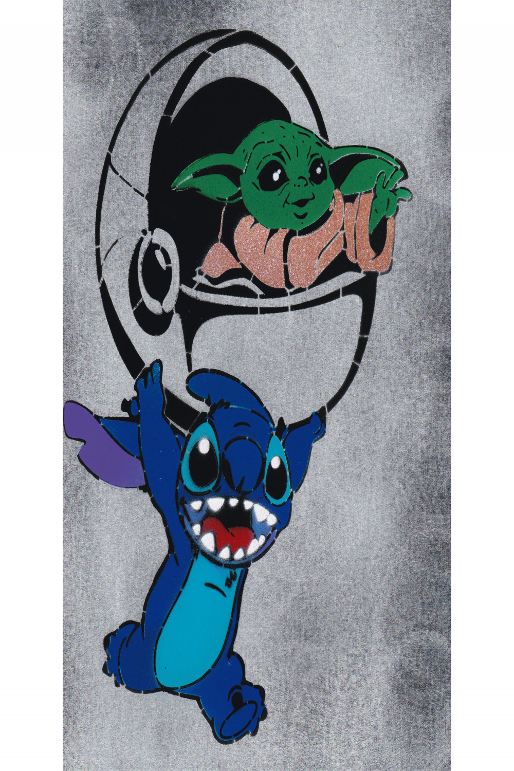 Baby Yoda and Stitch Painting on Steel — Art of Steel