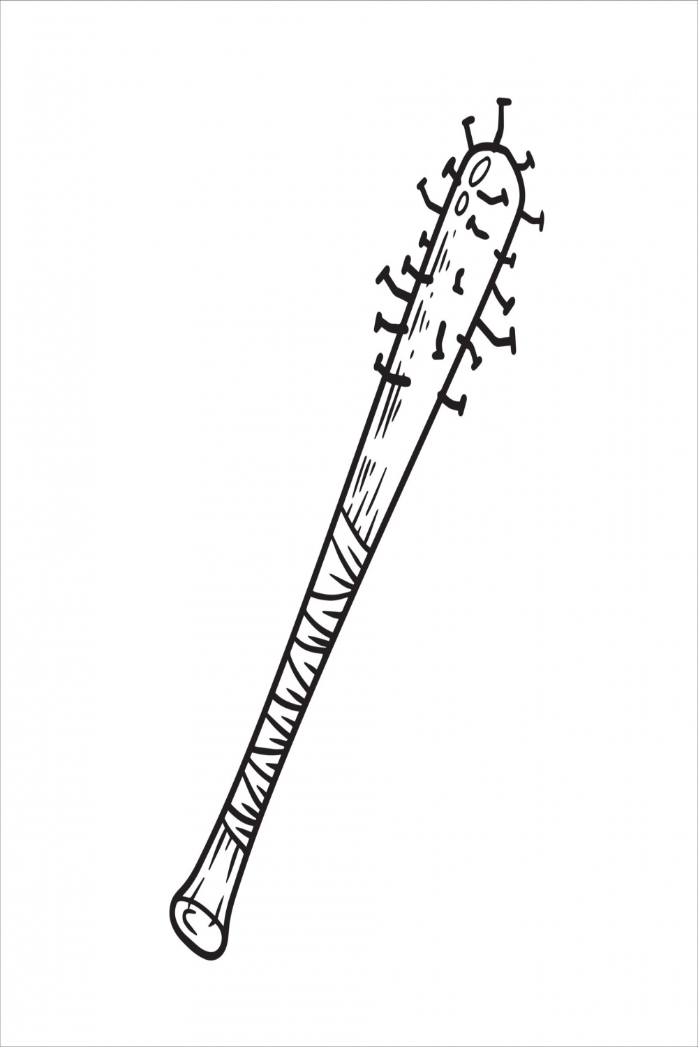 Baseball bat with spikes. Weapon of marauder and bandit