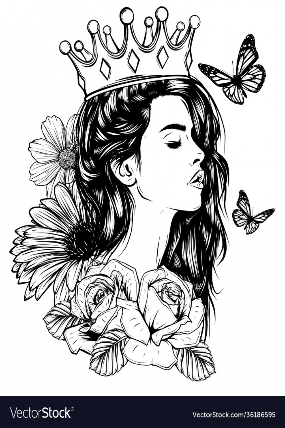 Beautiful girl in crown with long hair Royalty Free Vector