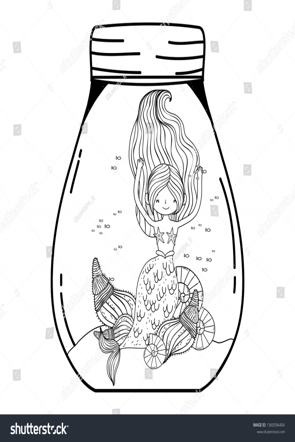 Beautiful Mermaid Mason Jar Fairytale Character Stock Vector