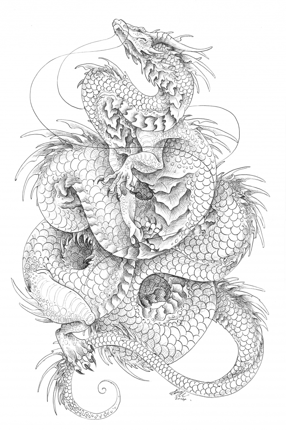 Biro drawing on heavy weight cartrage paper :) Chinese, dragon