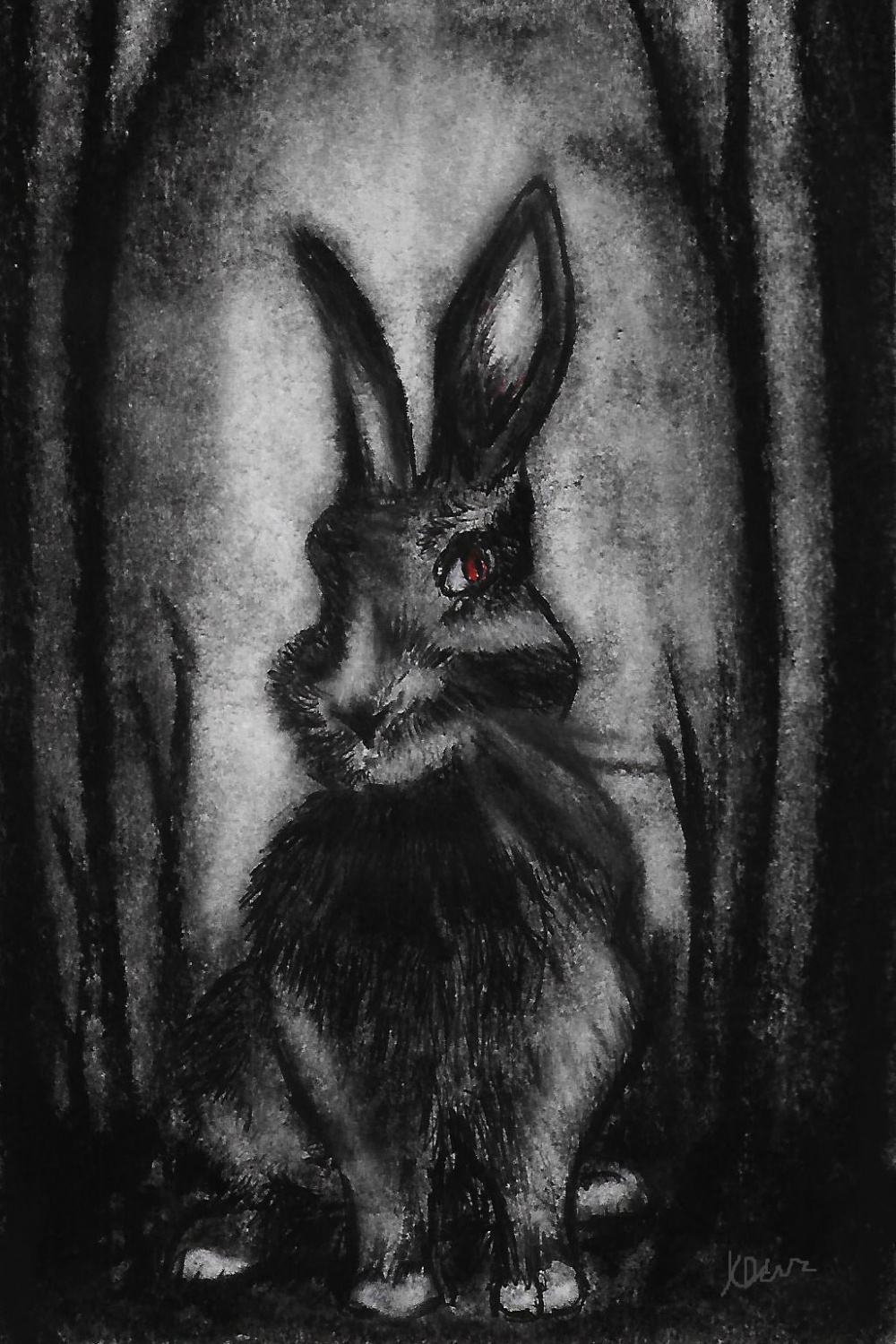 Black Rabbit Print Omen Drawing, Dark Illustration, Rabbit