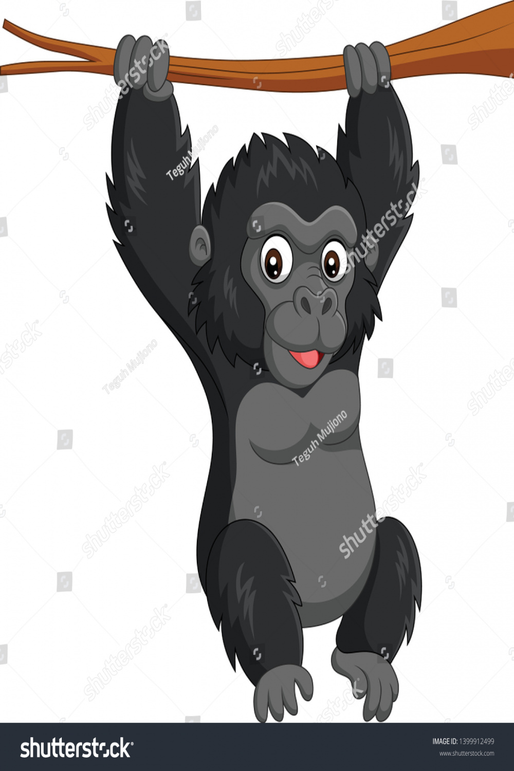 Cartoon Baby Gorilla Hanging Tree Branch Stock Vector (Royalty