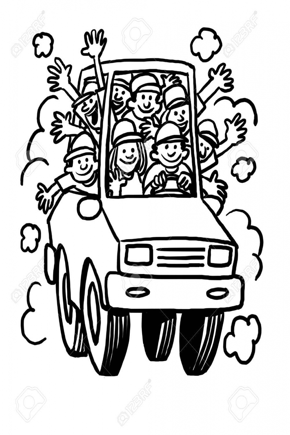 Cartoon Car Overflowing With People Stock Photo, Picture and