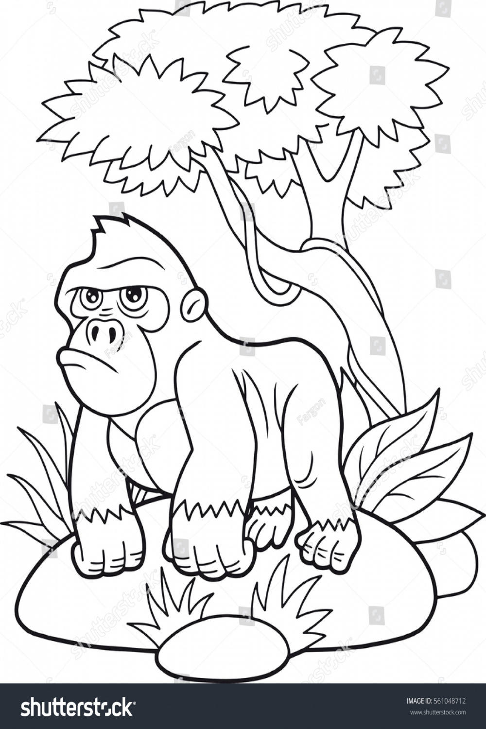 Cartoon Gorilla Walking Through Jungle Stock Vector (Royalty Free