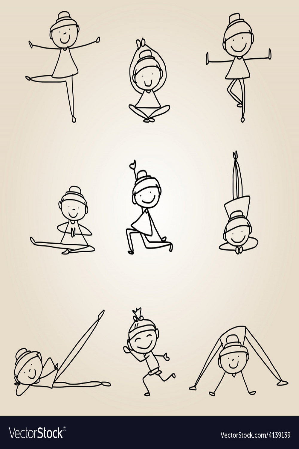 Cartoon happy people yoga work-out Royalty Free Vector Image