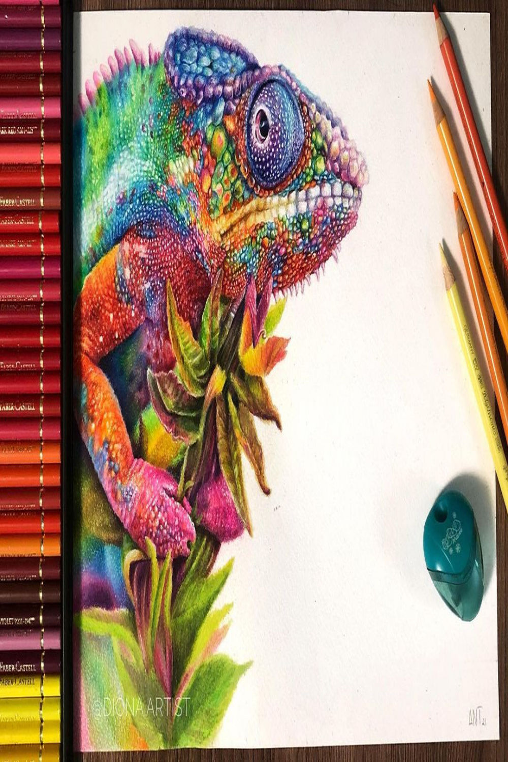 Chameleon drawing colored pencils art  Color pencil art