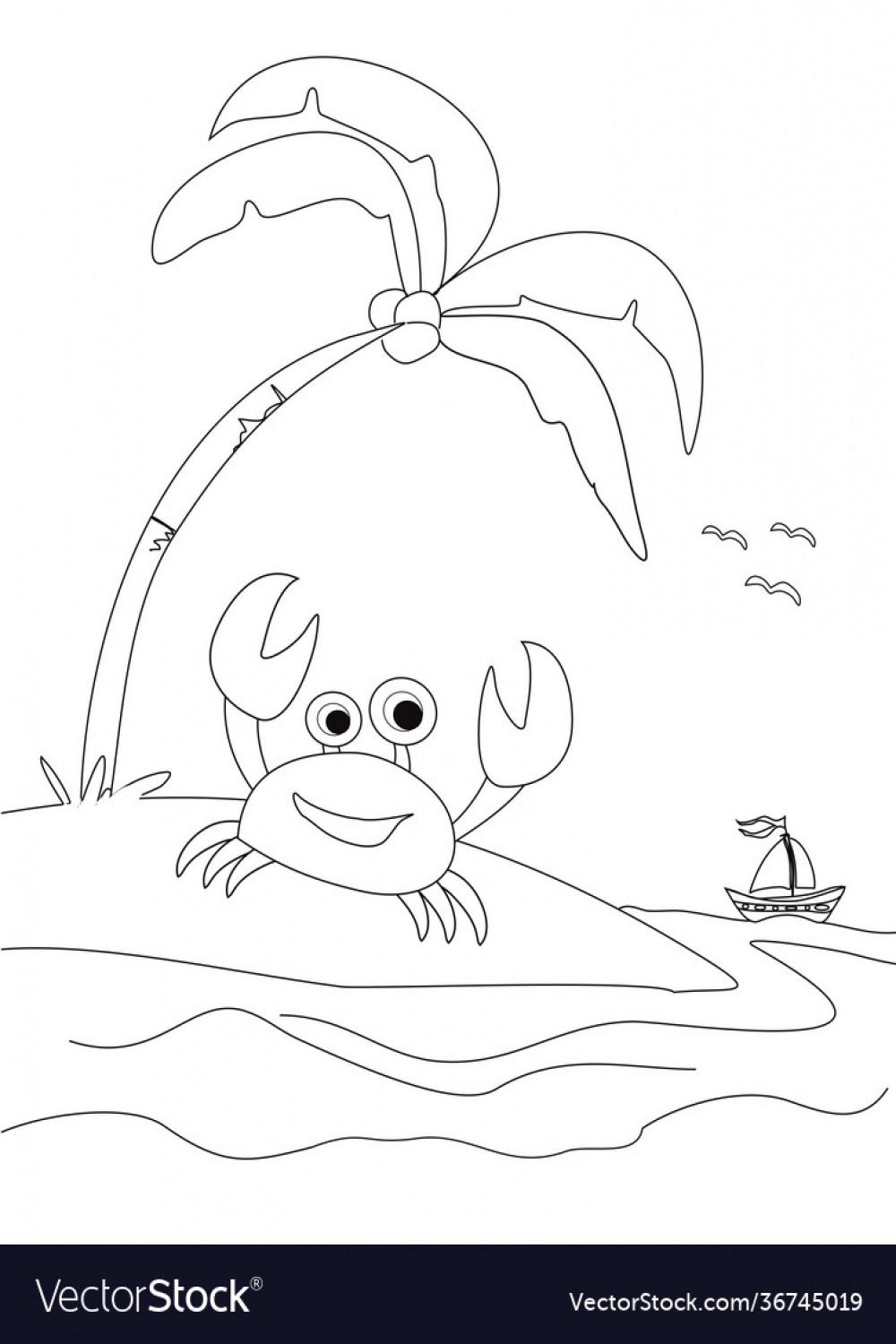 Cheerful crab on beach - coloring book Royalty Free Vector