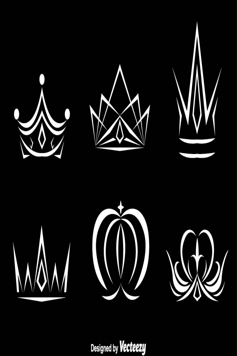 Collection of various white crown logo vectors on a black