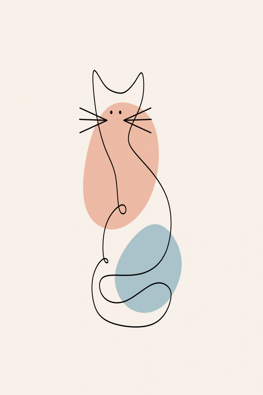 Continuous one line drawing of abstract Cat in blue and pink color