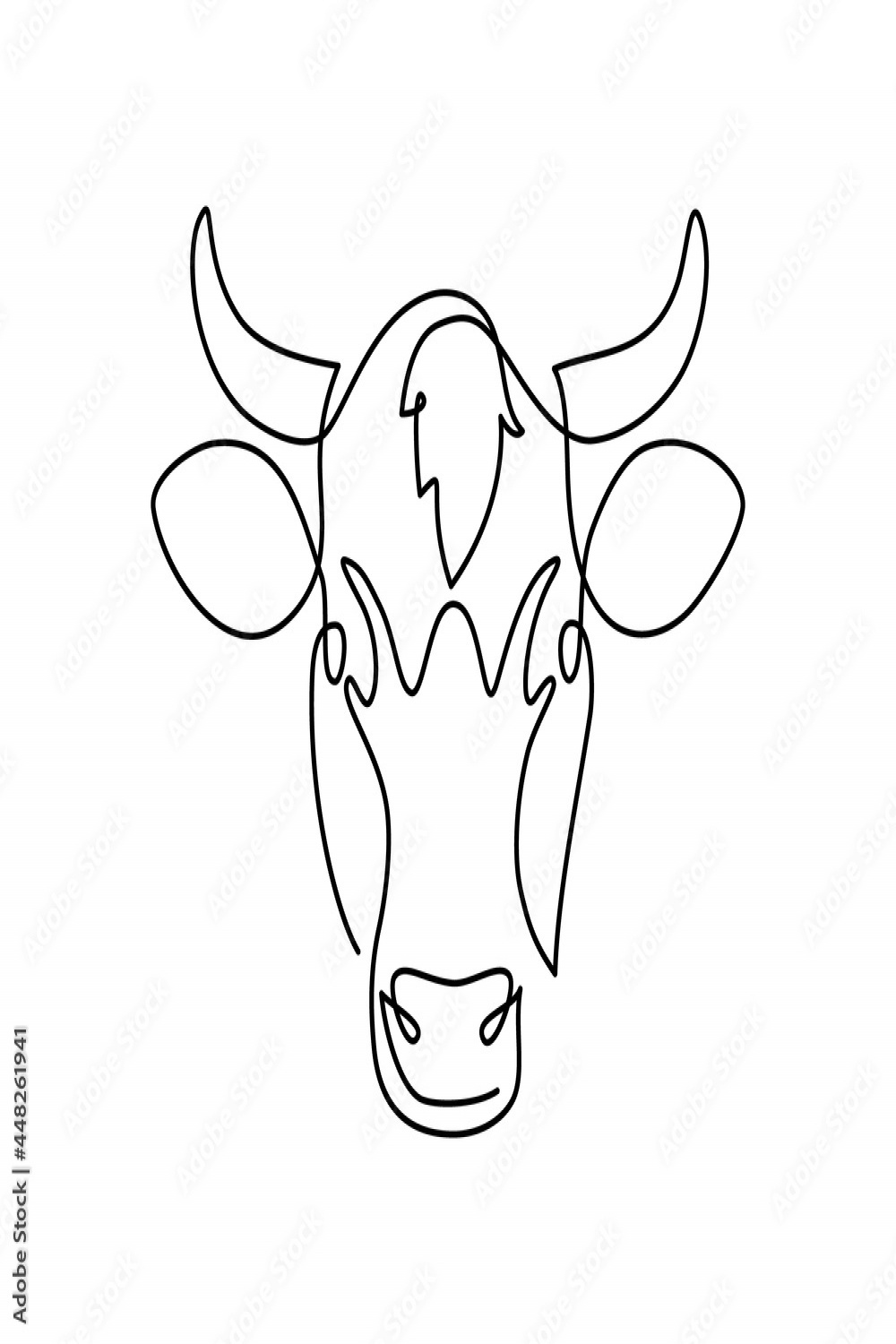 Cow head in continuous line art drawing style