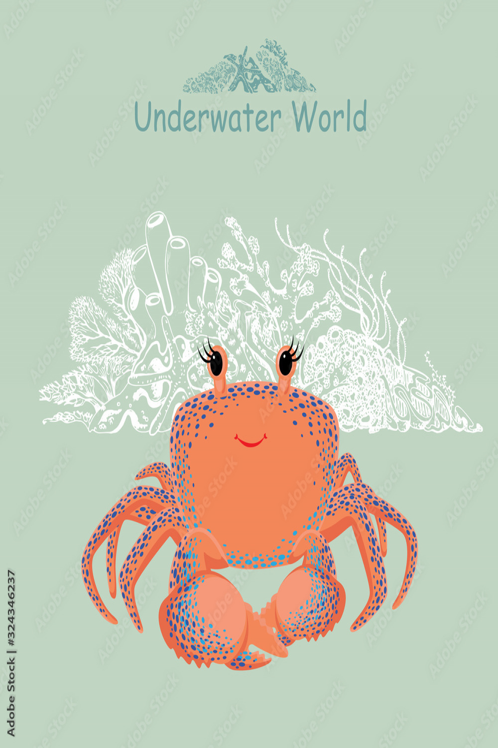 Cute baby crab and coral reef