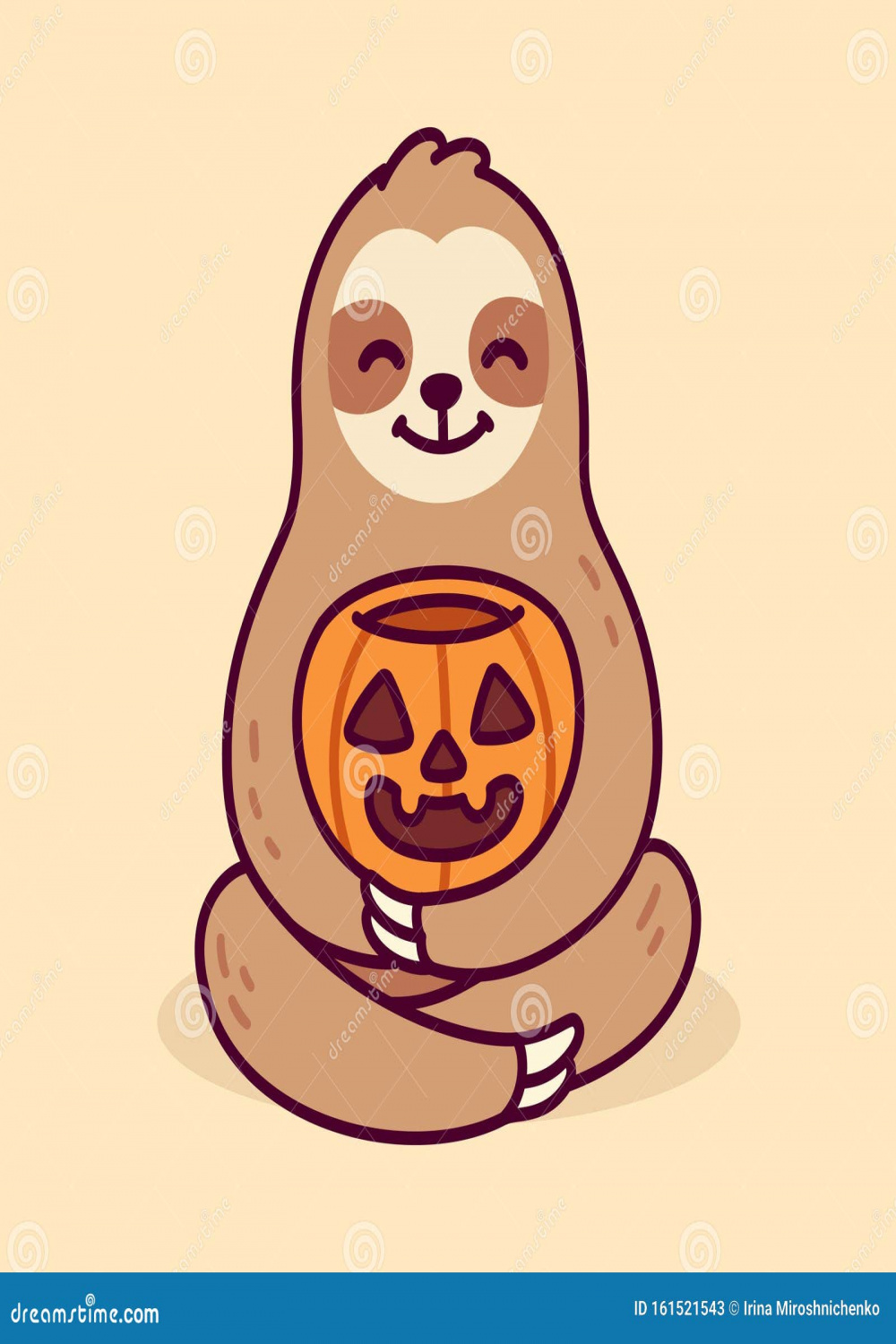 Cute Cartoon Sloth with Halloween Pumpkin Stock Vector