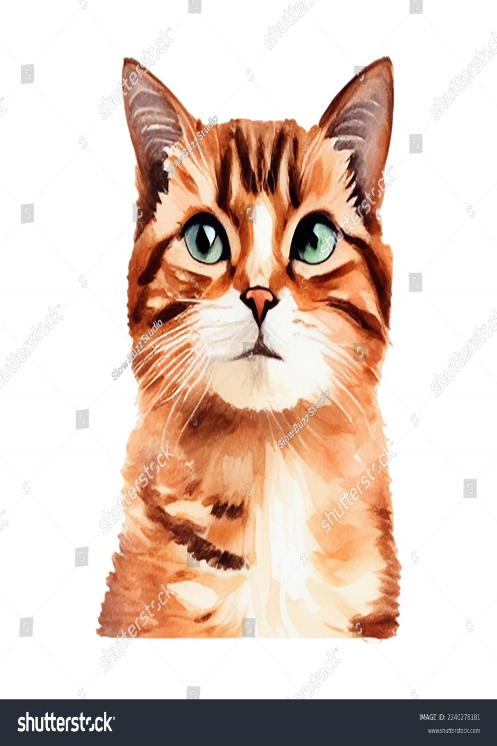 Cute Cat Hand Drawn Style Watercolor Stock Vector (Royalty Free