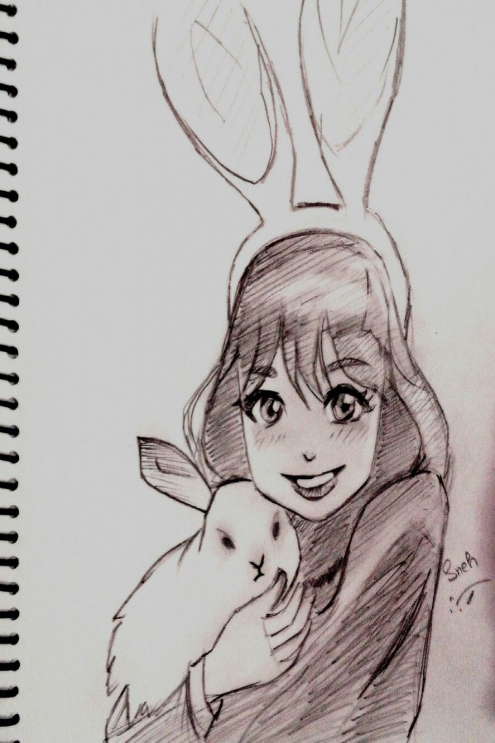 Cute Drawing, girl with bunny  Cute cartoon drawings, Bunny