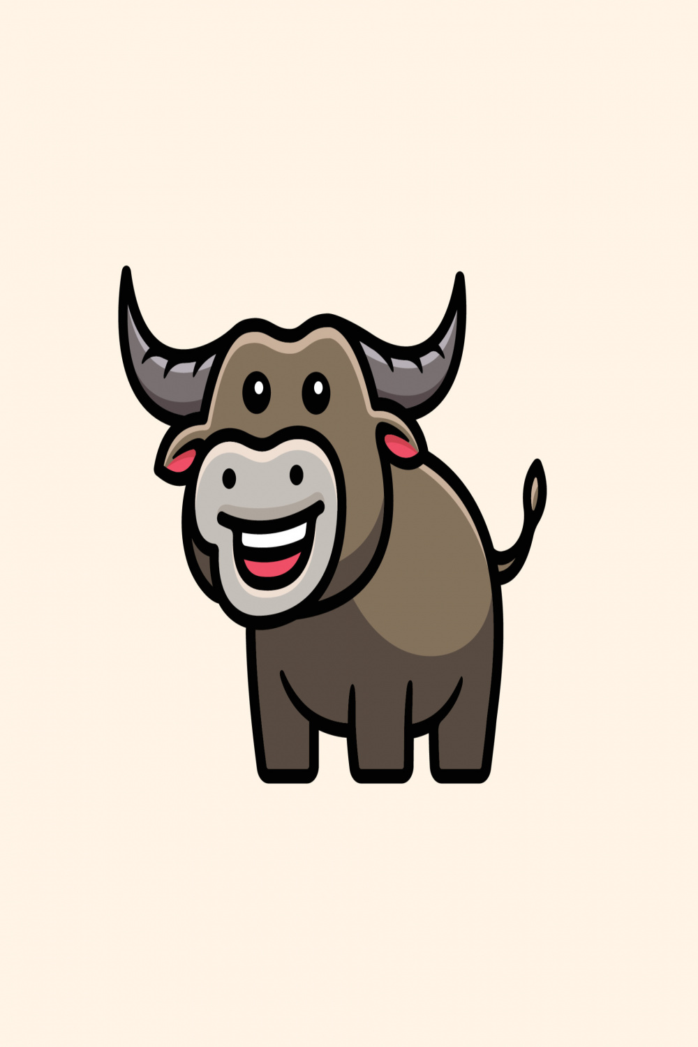 cute little buffalo smiling cartoon illustration isolated