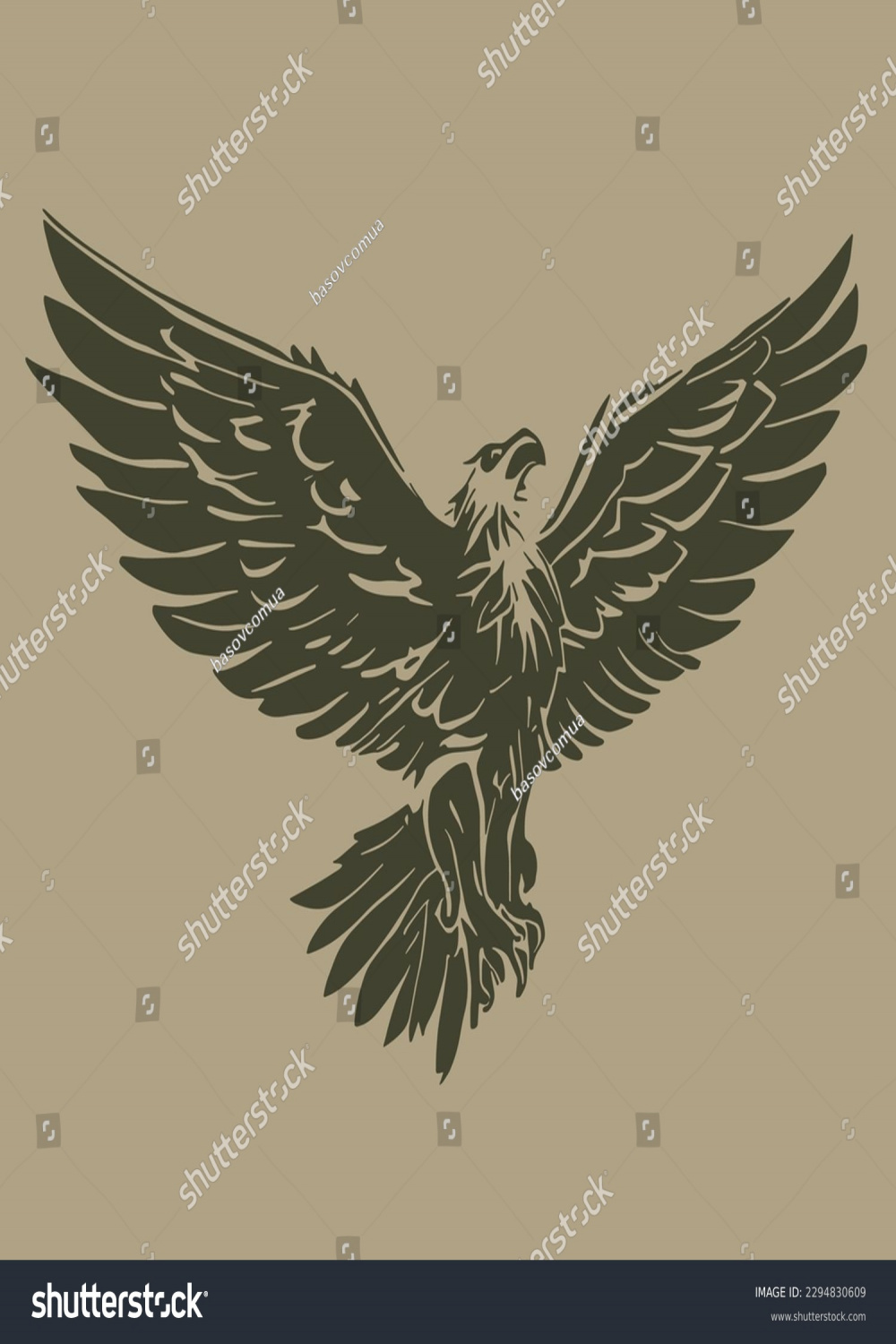Detailed Silhouette Eagle Flies Vector Drawing Stock Vector