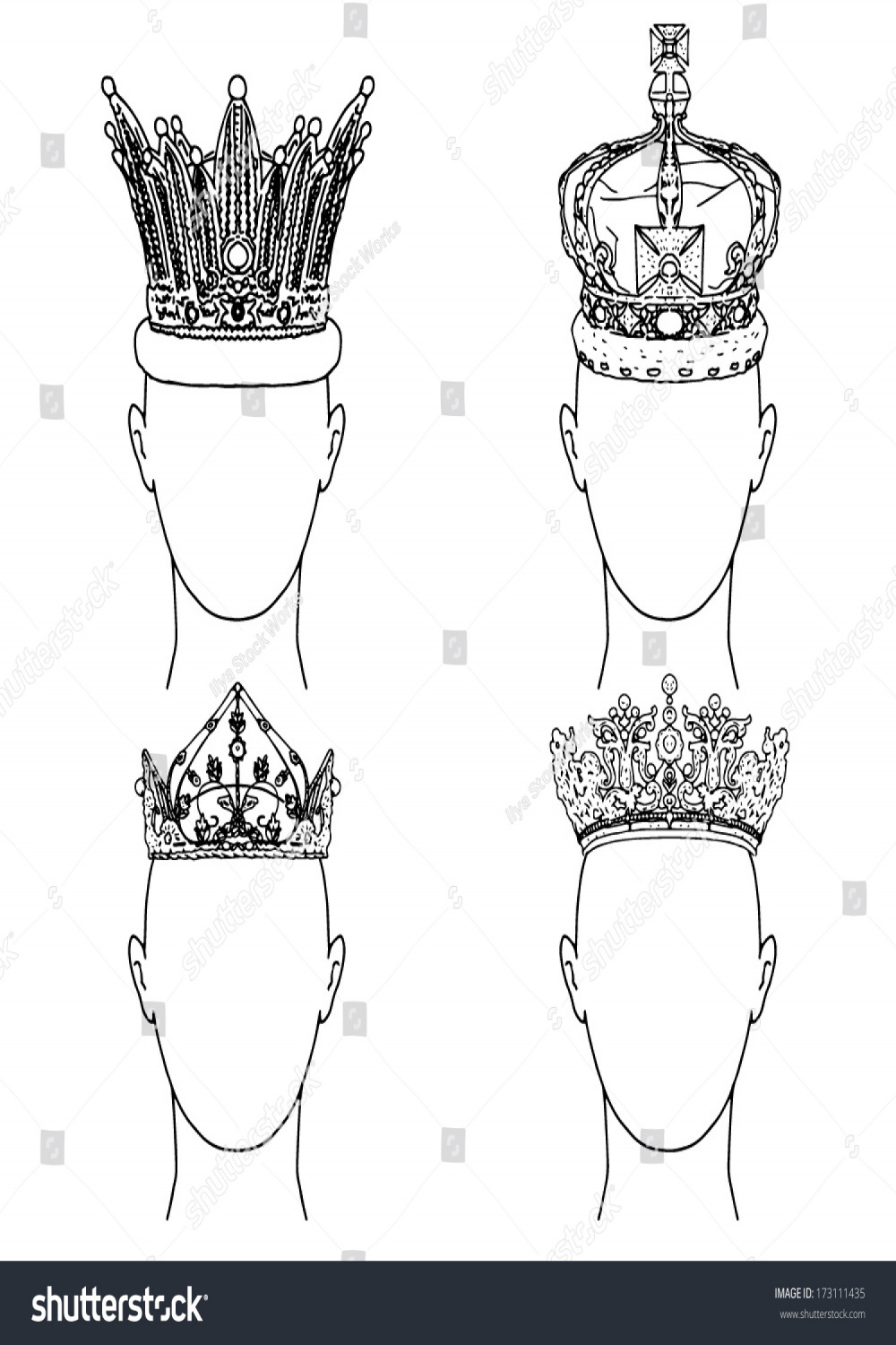 Different Drawn Crowns On Head Silhouette Stock Vector (Royalty