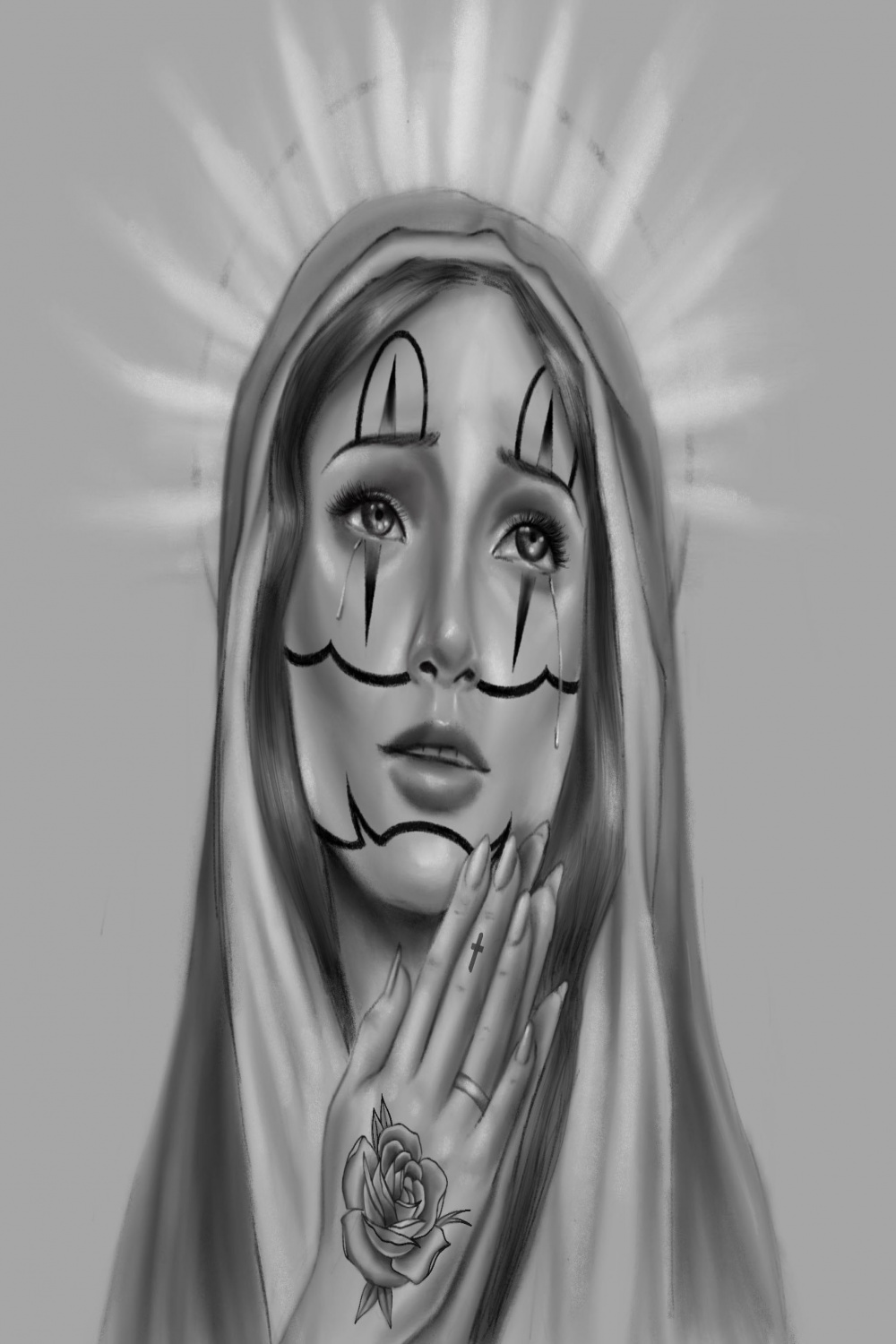 Digitale Datei JPG Chicano Style Jungfrau Maria, La Virgen, Payasa